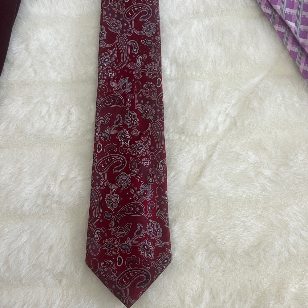 Geoffrey Beene SILK Burgundy, Black, Red, Pink Tie Set - Picture 5 of 11